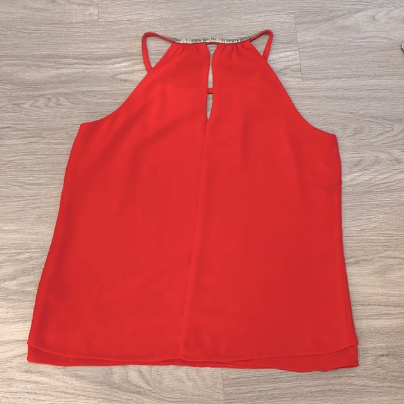 Windsor red blouse with gold around the collar. Size:S. Gently Used. - Picture 2 of 2